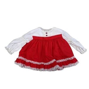 Bryan Vintage Baby Circle Dress Long Sleeve Lace White Red Size 3M